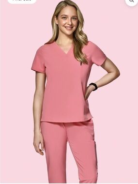 Mandala Scrub Set–Limited Peony Pink –Medium Top Medium Petite Bottom –Worn Once